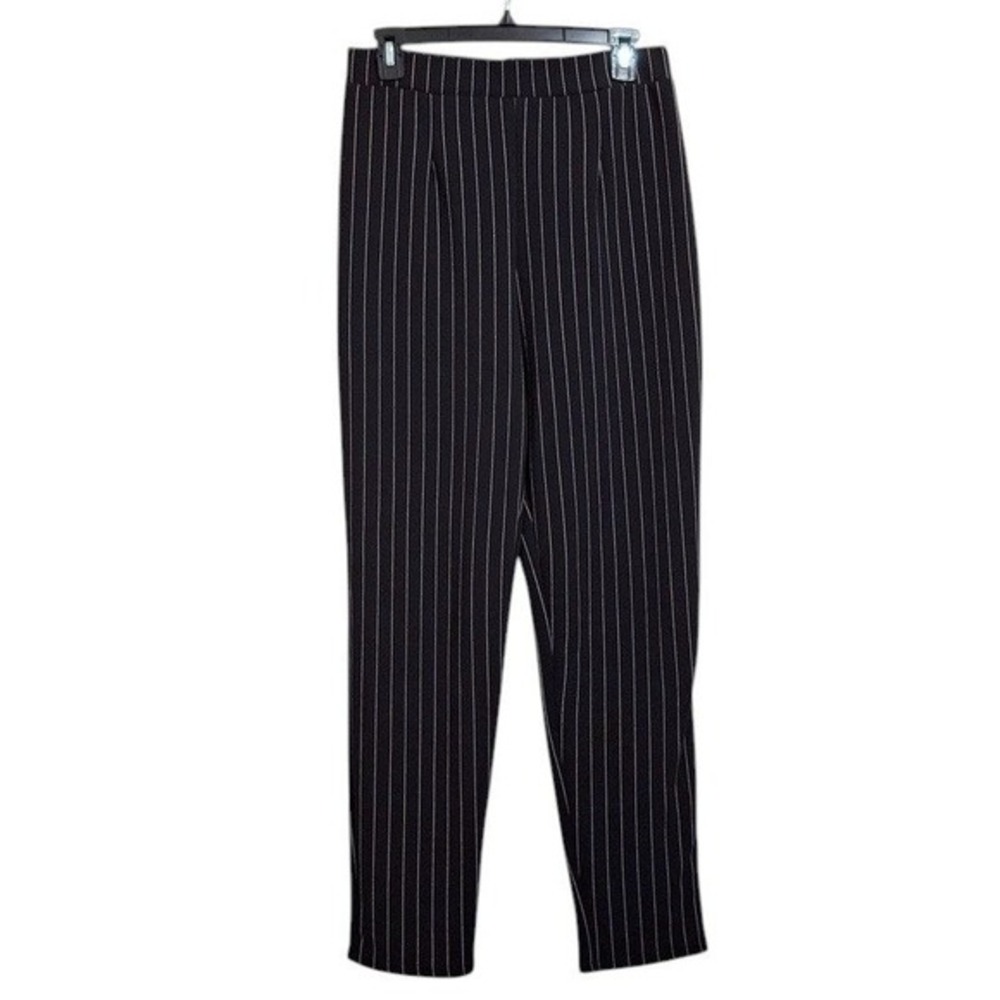 Boohoo Dress Pants US Size 10 Black White Pinstripe Pull On Tapered Leg Trouser